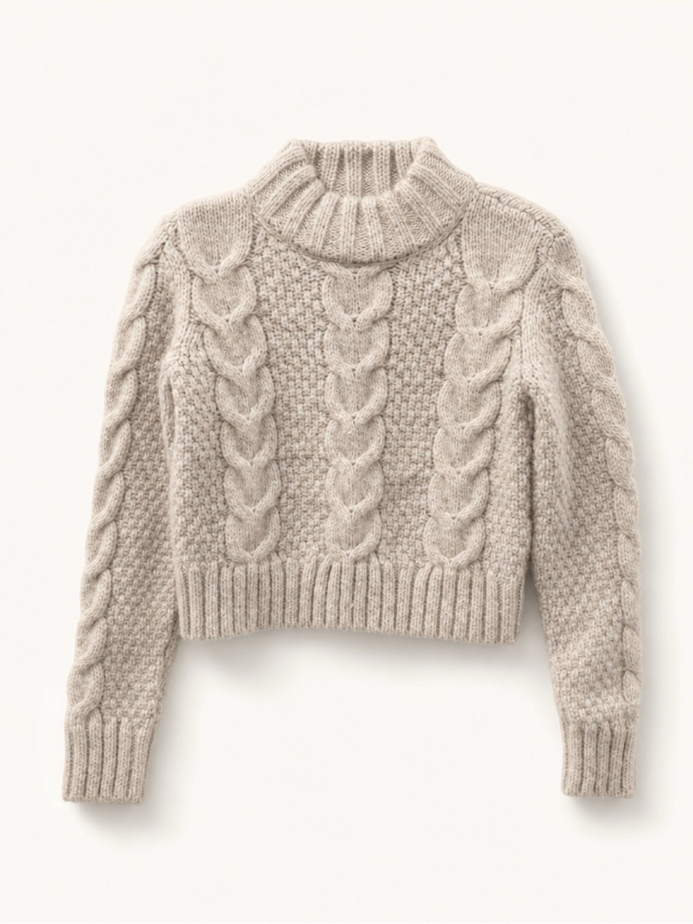 American Eagle Outfitters Cream Cable-Knit Mock Neck Sweater